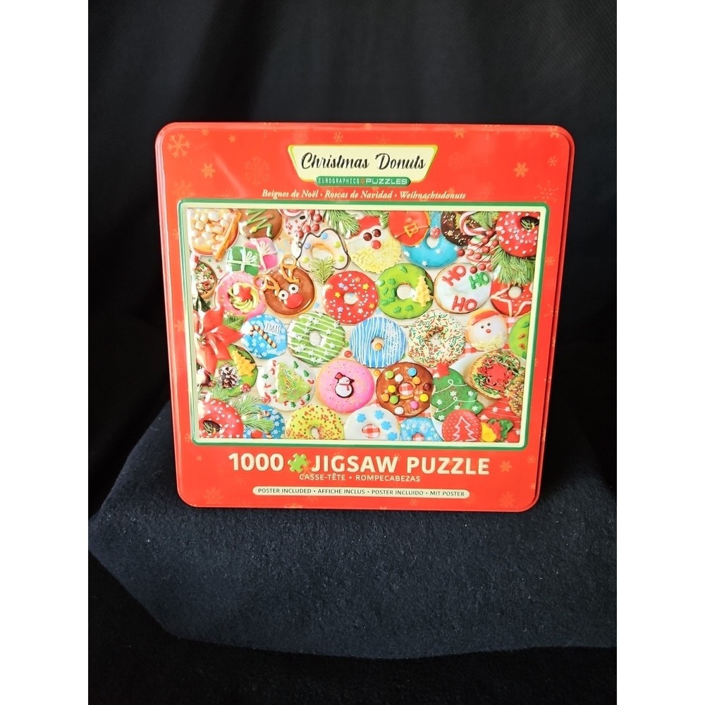 Eurographics 1000 piece Jigsaw Puzzle In a Tin Christmas Donuts Holiday Colorful